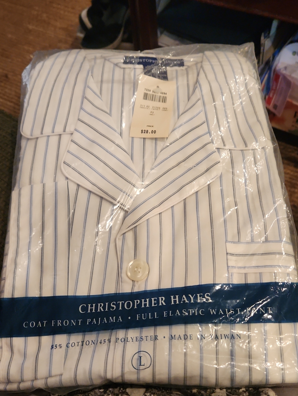 Chrustopher Hayes Men's White & Blue Striped Pajamas Size L